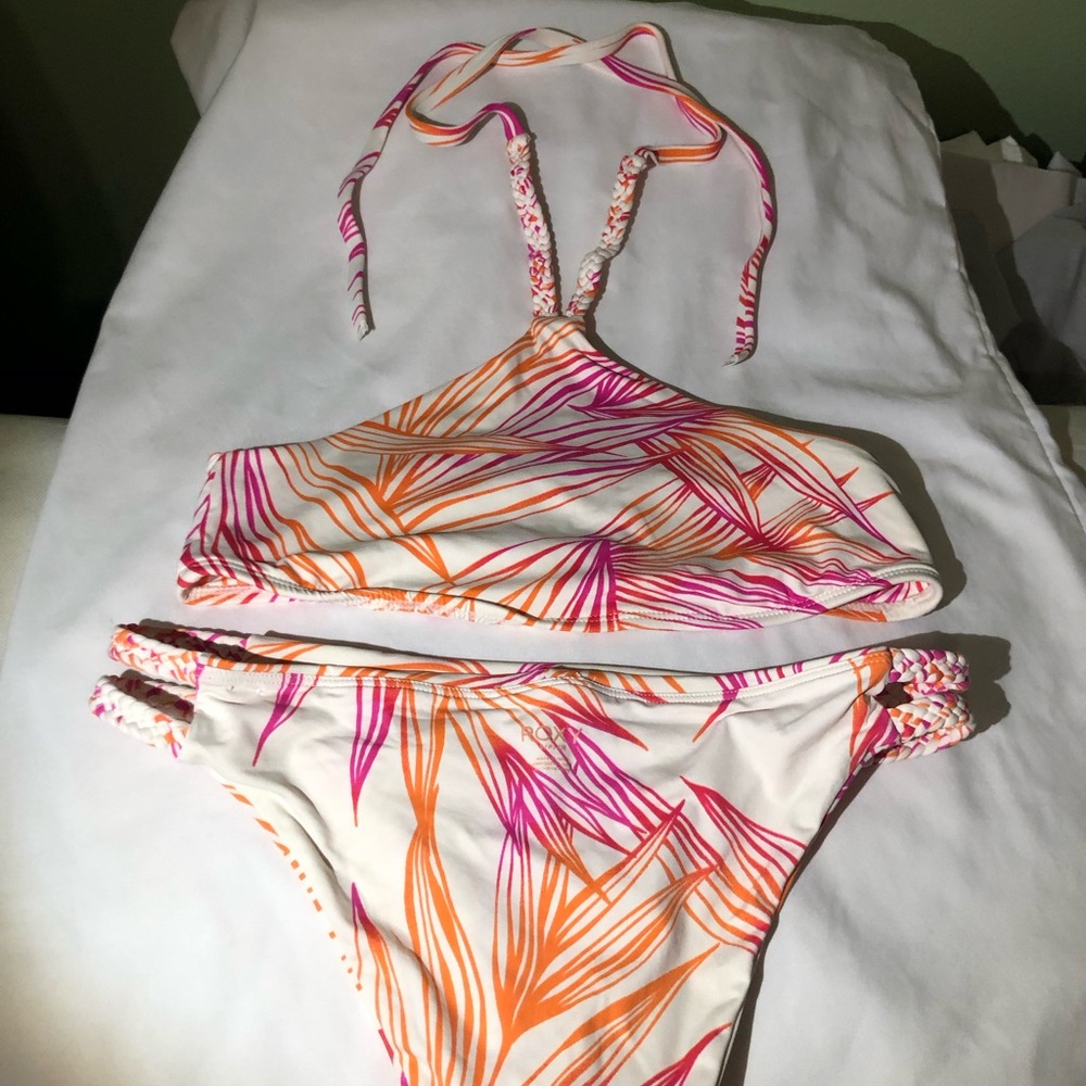 Roxy Pink and Orange Leaf Bikini Set